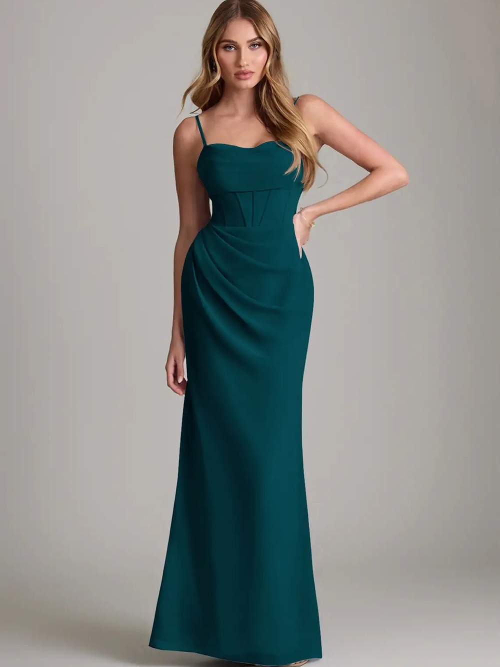 Azazie Mai Pine Sheath Pleated Chiffon Dress A 12